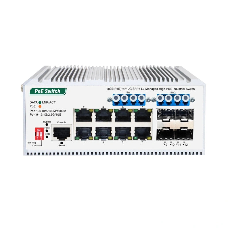 8GE(POE)+4*10G SFP+L3 managed high-power PoE industrial switch