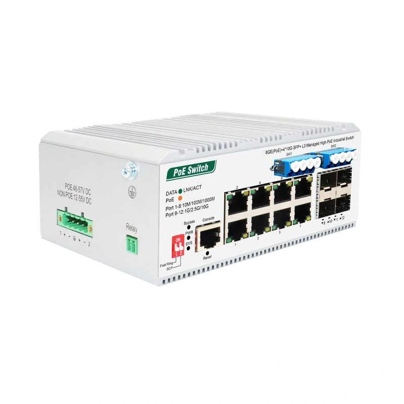 8GE(POE)+4*10G SFP+L3 managed high-power PoE industrial switch