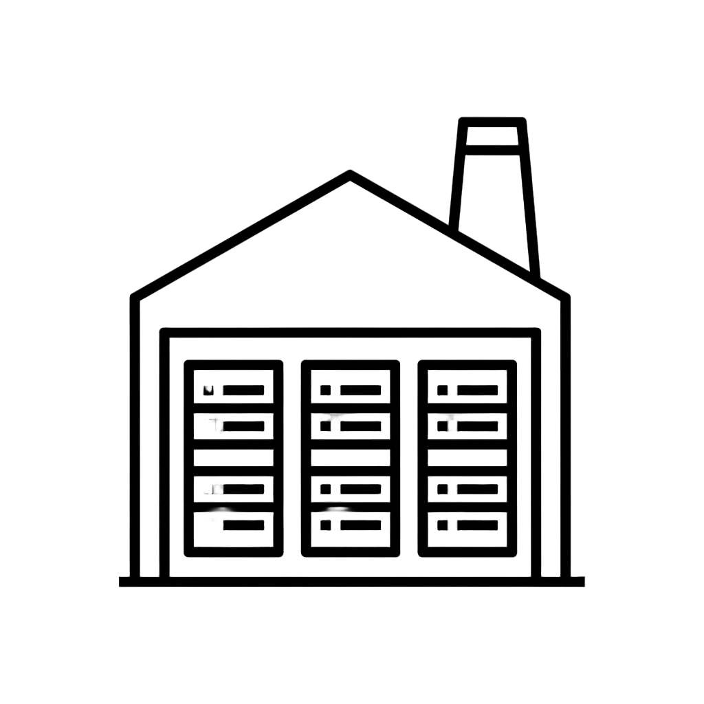 Factory with network equipment racks icon
